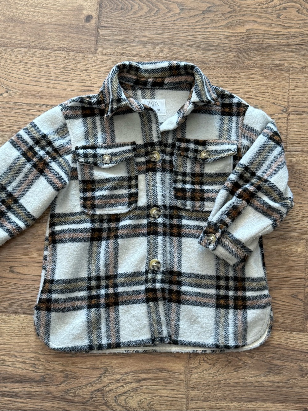 Zara Kids Plaid Shacket in White, Black & Brown Sz 8